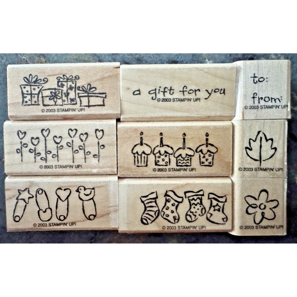 Stampin' Up Rubber Stamp Lot‎ Gift Icons Cupcakes Hearts Tags 2003